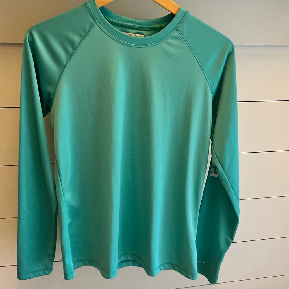 Columbia PFG Aqua Teal Performance Fishing Wicking Shirt Size Medium Unisex